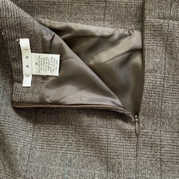 cAbi Sz 8 Straight Pencil Skirt Glen Plaid Brown & Blue Belt Loops Stretch #224M - Picture 6 of 8